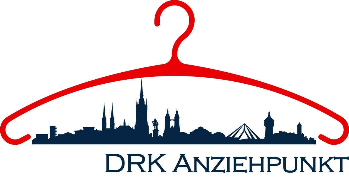 Logo Rot Couture Logo Rot Couture - oben ist ein roter Kleiderbügel darunter die Silhouette von Halle in einem dunklem Blau